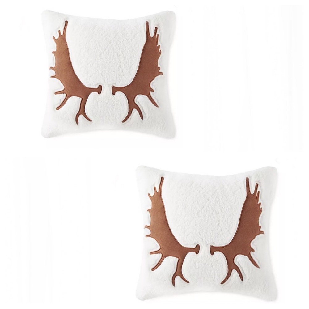 Coleman Sherpa Antler Detailed Square Throw Pillows Set of 2
